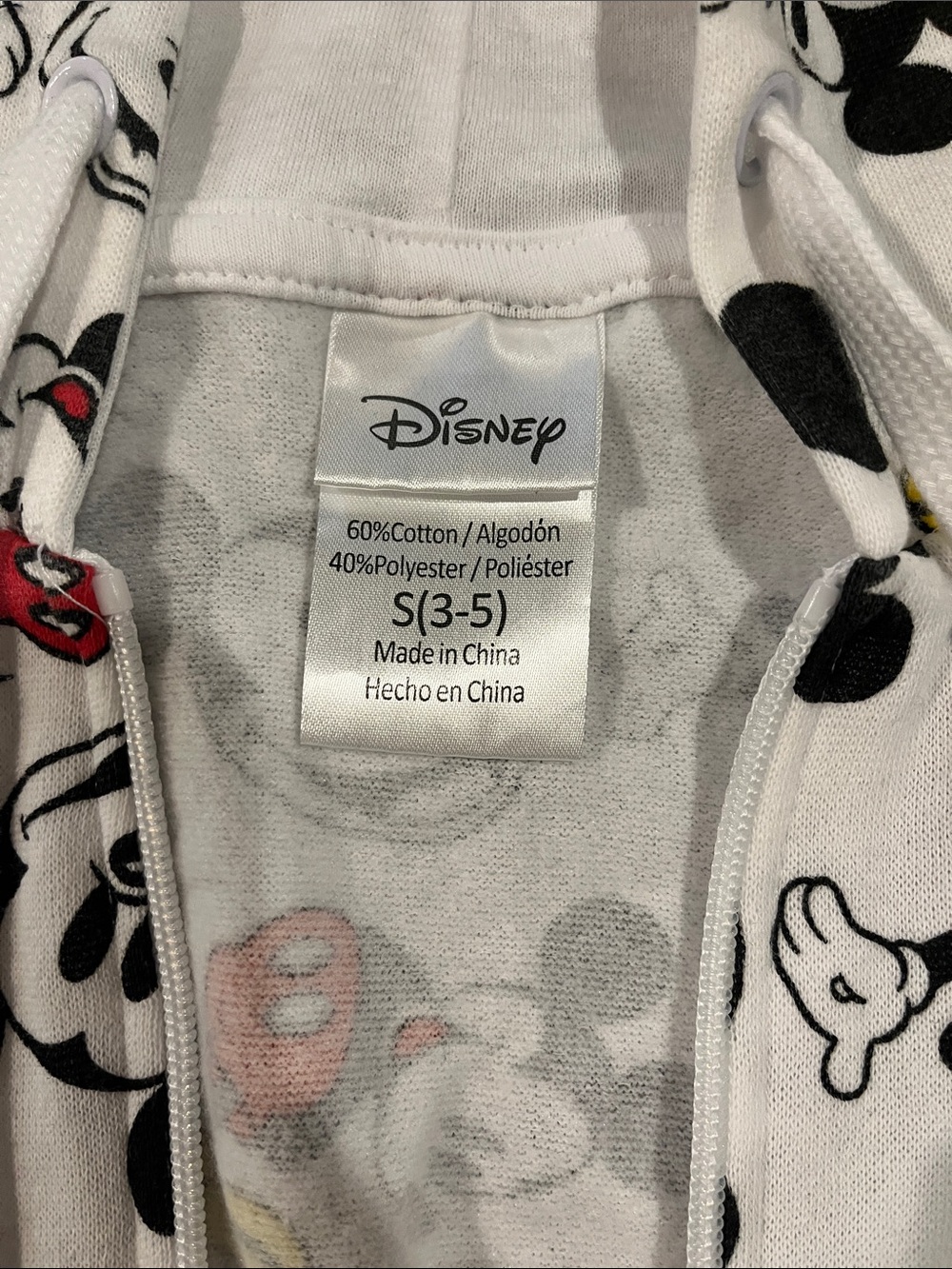 Disney White Mickey Mouse Zip-Up Hoodie with Black, Red & Yellow Prints - Picture 2 of 3